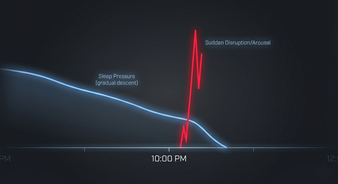 Abstract graph showing a sudden evening cortisol spike and second wind at 10 PM.