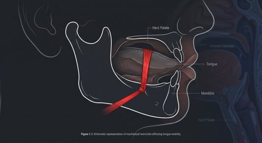 Clinical profile demonstrating an adult tongue tie restricting proper oral posture and blocking the airway.