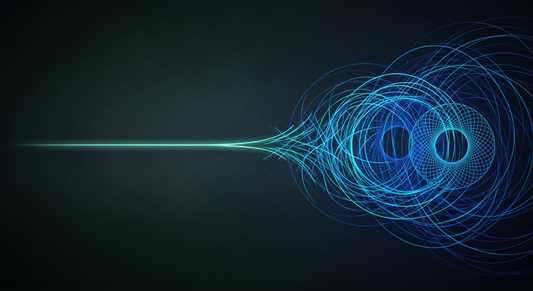 Abstract visualization of cognitive hyperarousal and a racing mind, showing calm neural waves dissolving into overthinking chaos.