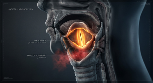 Clinical visualization of a sleep-related laryngospasm showing the vocal cords locking shut.