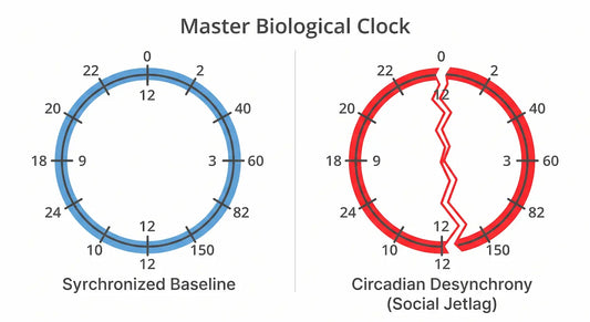 Conceptual clinical diagram illustrating the circadian desynchrony and biological clock misalignment caused by social jetlag and shifting weekend wake times.